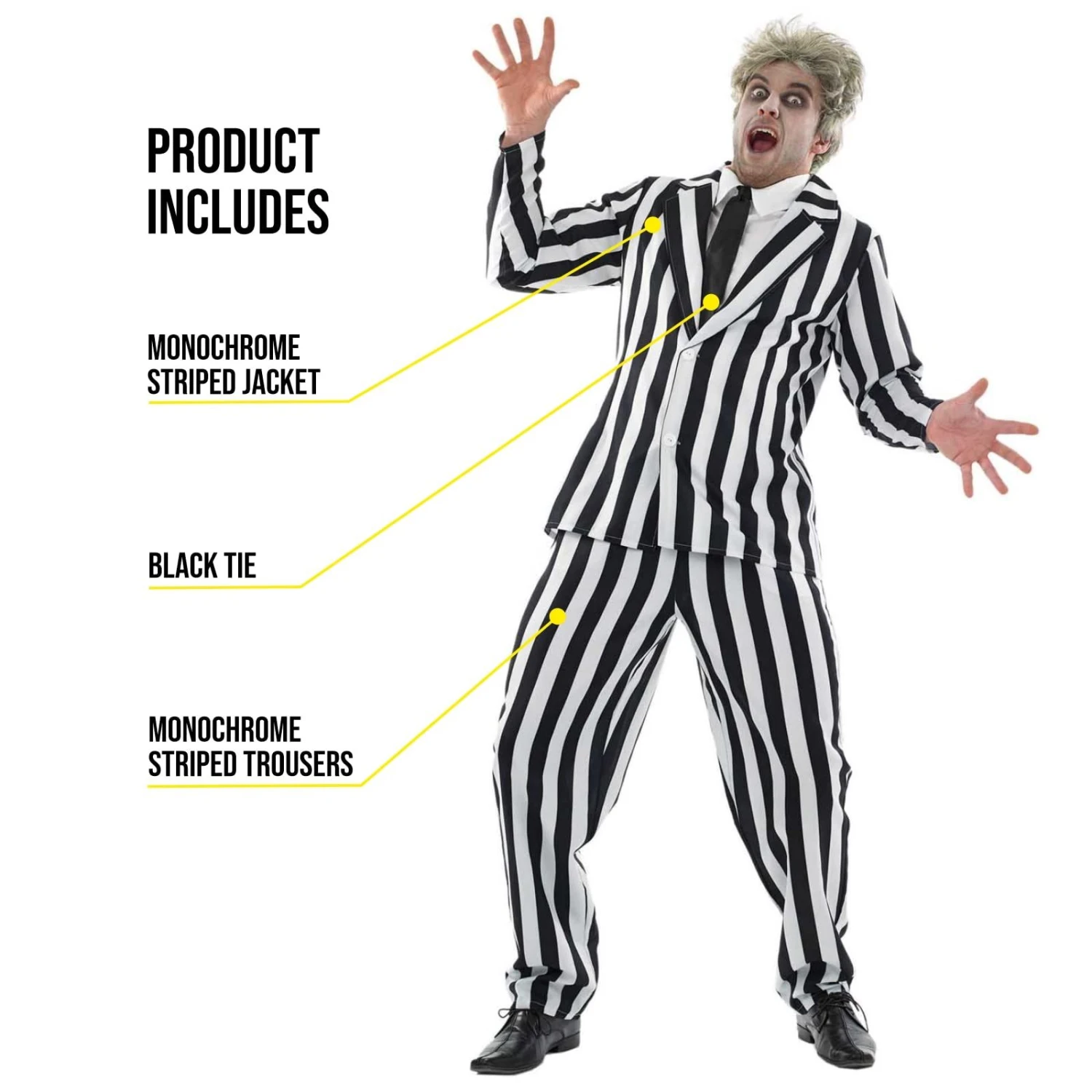 Costume Da Fantasma A Righe Bianche E Nere Uomo 4 Costume Da Fantasma A Righe Bianche E Nere Uomo - immagine 2