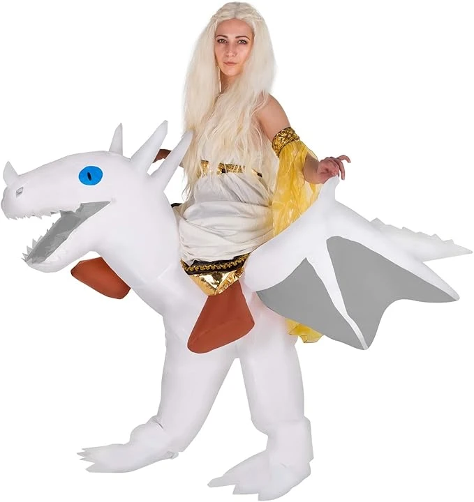 Costume Gonfiabile Drago Bianco Cavalcabile Adulti 7 Costume Gonfiabile Drago Bianco Cavalcabile Adulti - immagine 5