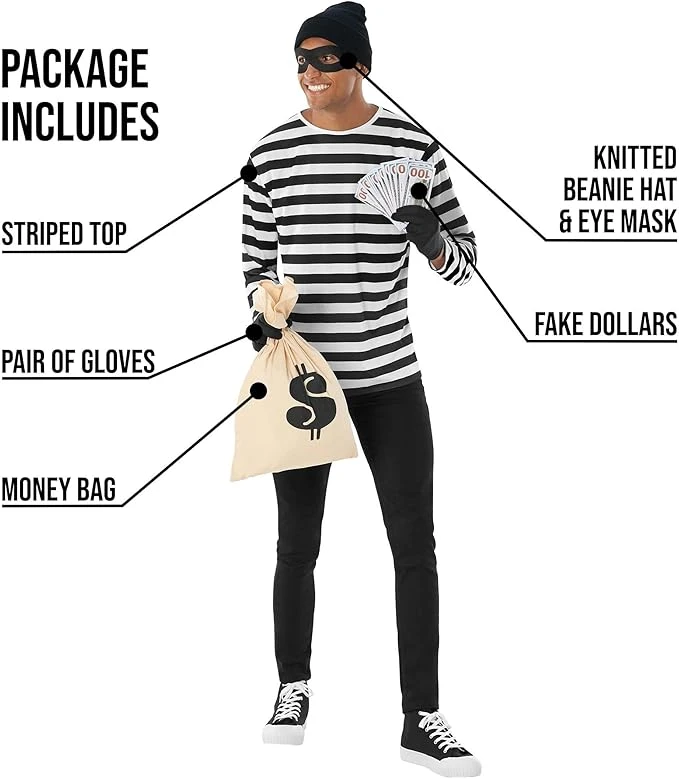 Mens Striped Burglar Costume 4 Mens Striped Burglar Costume - immagine 2