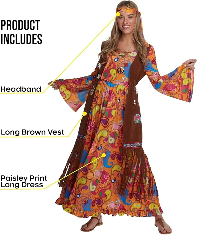 Costume Lungo Hippie Donna 4 Costume Lungo Hippie Donna - immagine 2