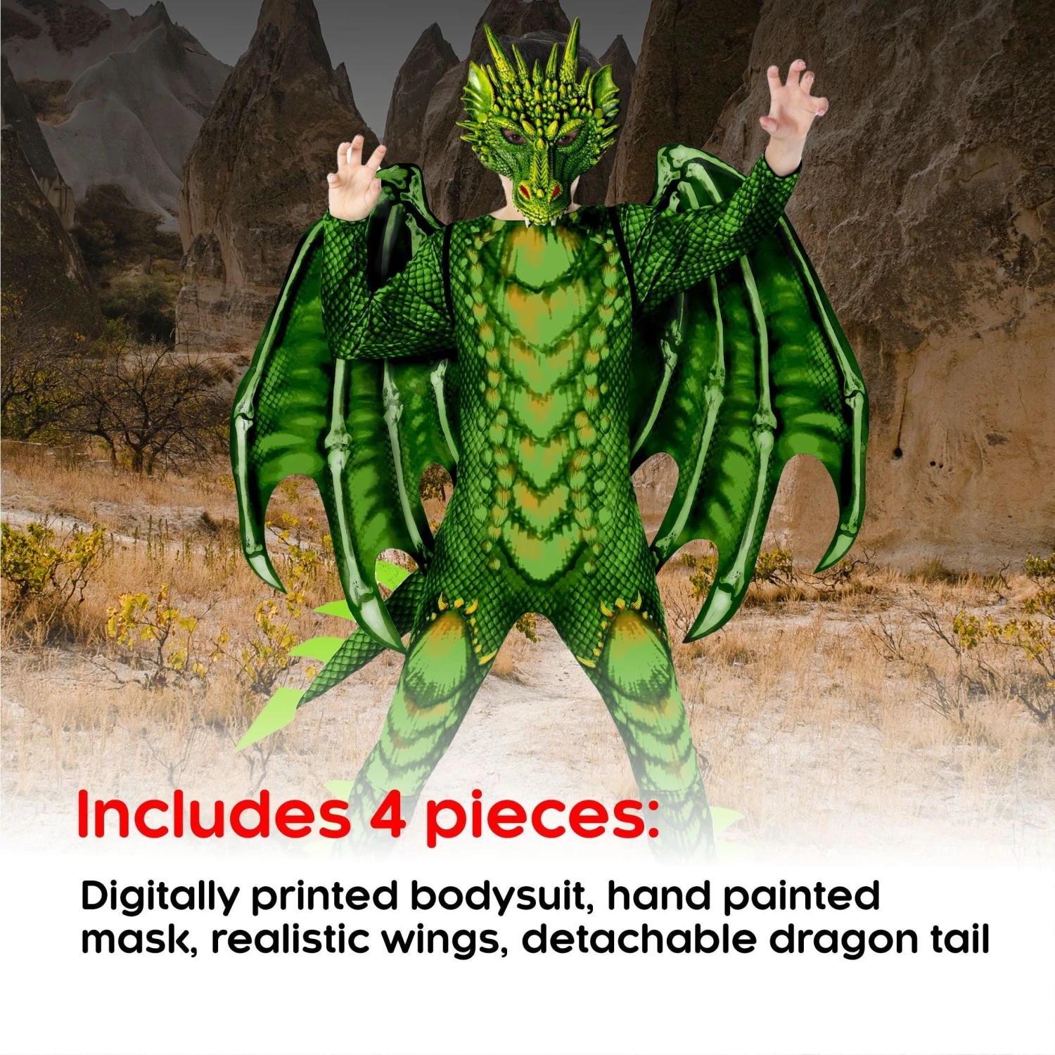 Costume Da Drago Per Bambini Verde 4 Costume Da Drago Per Bambini Verde - immagine 2