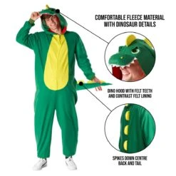 Mens Green Dinosaur Onesie Costume -Angels Face Negozio 887513099406.pt01