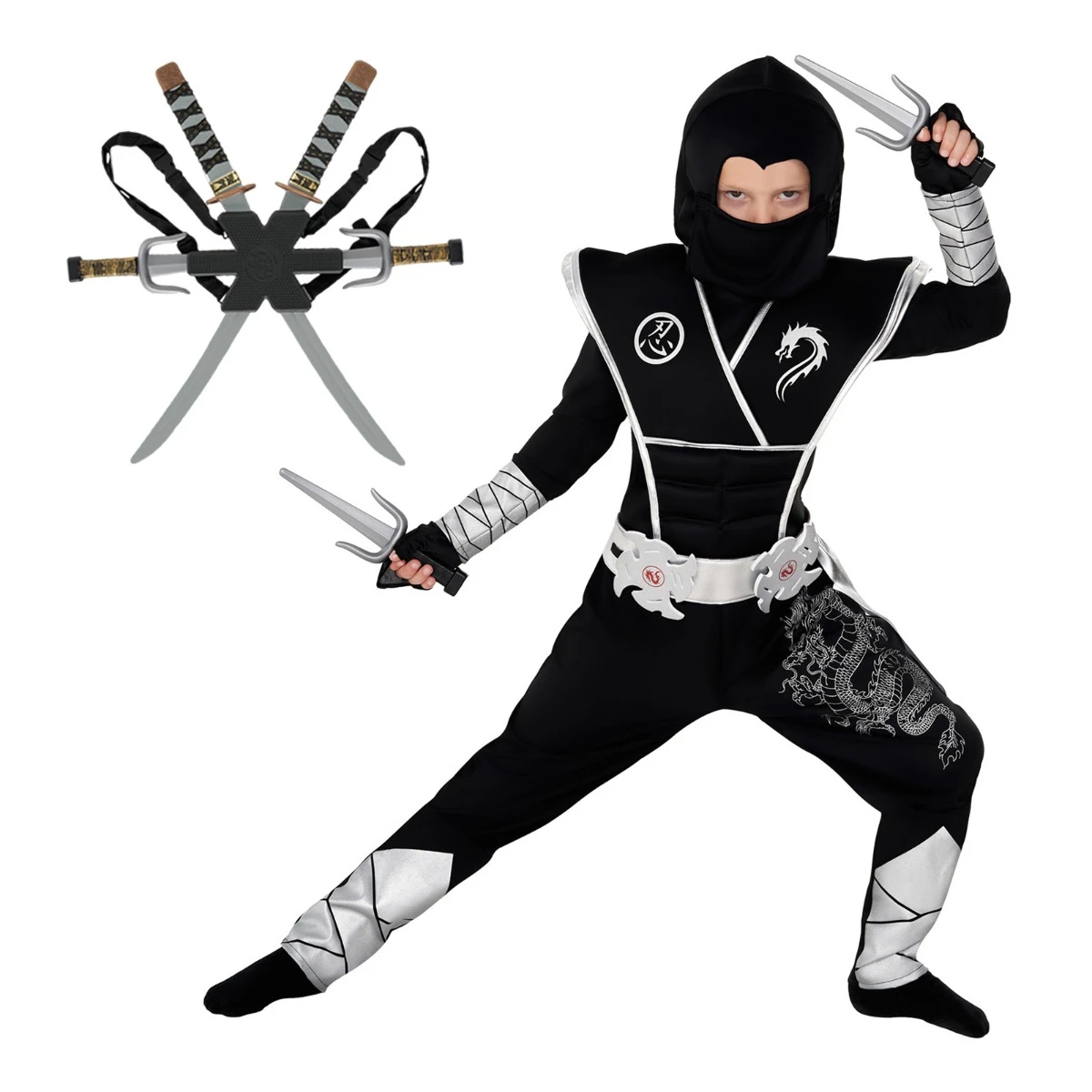 Kids Silver Dragon Ninja Costume 7 Kids Silver Dragon Ninja Costume - immagine 5
