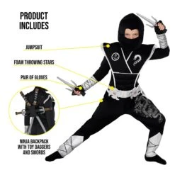 Kids Silver Dragon Ninja Costume 9 Kids Silver Dragon Ninja Costume -Angels Face Negozio 887513099512.pt01