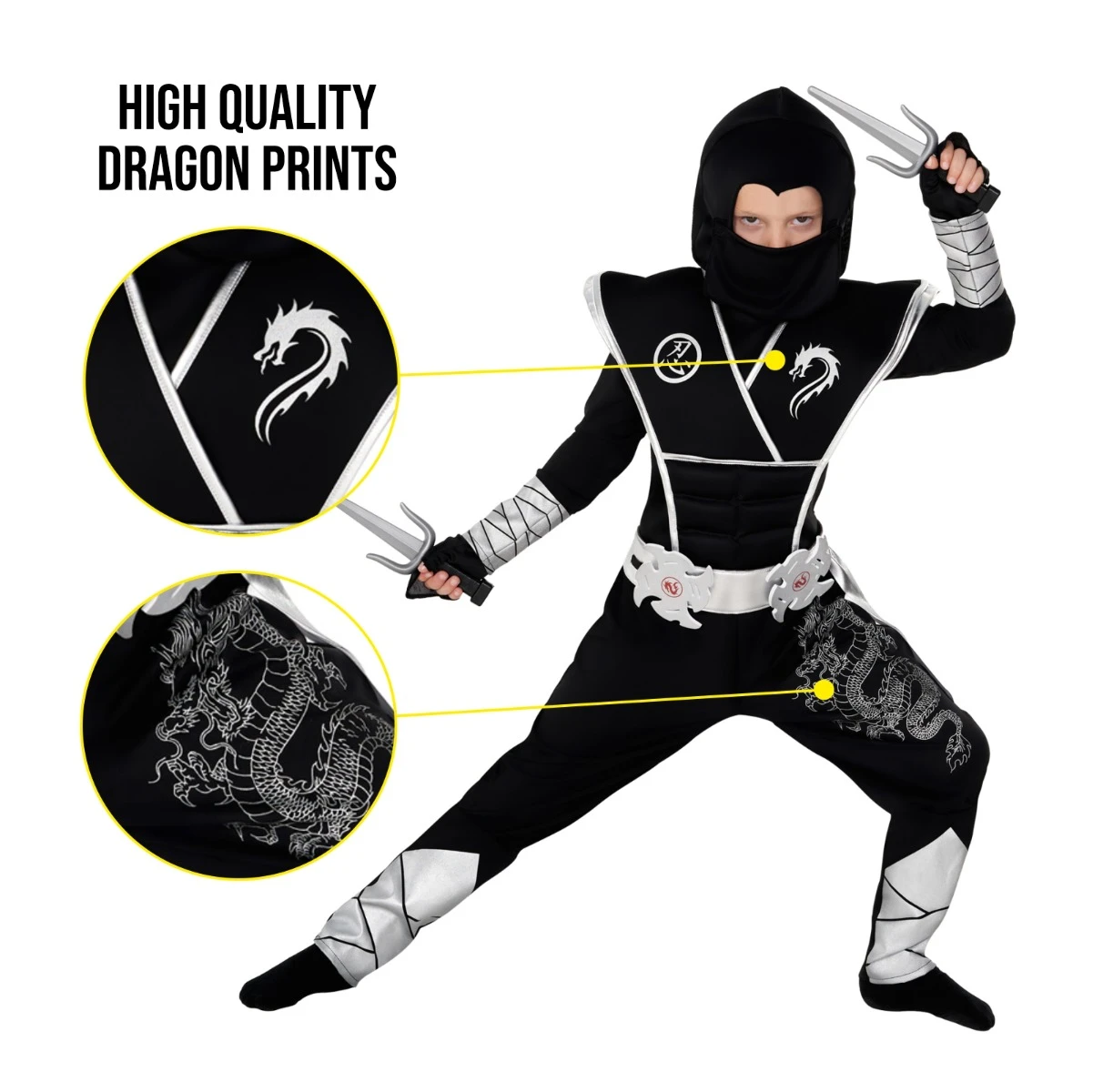 Kids Silver Dragon Ninja Costume 6 Kids Silver Dragon Ninja Costume - immagine 4