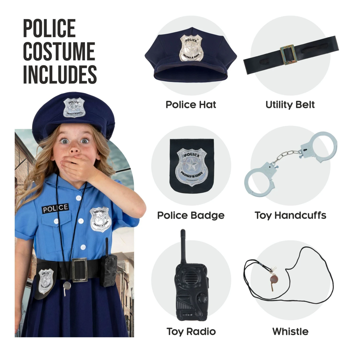 Costume Da Poliziotta Blu Per Ragazze 6 Costume Da Poliziotta Blu Per Ragazze - immagine 4