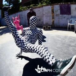 Morphsuit Scacchiera Adulti -Angels Face Negozio m1 b l black white check morphsuit lifestyle 1