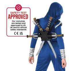 Costume Ninja Blu E Argento Per Bambini Con Zaino -Angels Face Negozio mckbsdnb blue silver ninja backpack new3