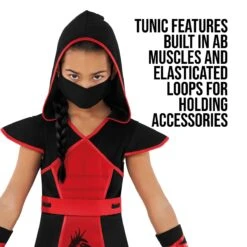 Costume Da Ninja Drago Nero E Rosso Da Ragazza -Angels Face Negozio mckddn dragon ninja kids red black 10