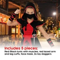 Costume Da Ninja Drago Nero E Rosso Da Ragazza -Angels Face Negozio mckddn dragon ninja kids red black 11