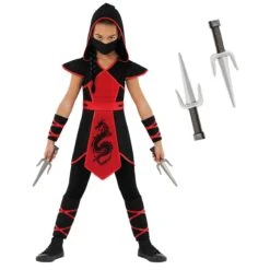 Costume Da Ninja Drago Nero E Rosso Da Ragazza -Angels Face Negozio mckddn dragon ninja kids red black 1