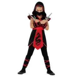 Costume Da Ninja Drago Nero E Rosso Da Ragazza -Angels Face Negozio mckddn dragon ninja kids red black 3