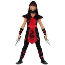 Costume Da Ninja Drago Nero E Rosso Da Ragazza -Angels Face Negozio mckddn dragon ninja kids red black 5