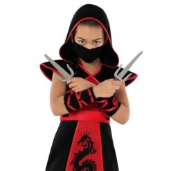 Costume Da Ninja Drago Nero E Rosso Da Ragazza -Angels Face Negozio mckddn dragon ninja kids red black 6