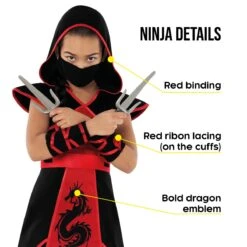 Costume Da Ninja Drago Nero E Rosso Da Ragazza -Angels Face Negozio mckddn dragon ninja kids red black 9
