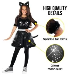 Costume Da Gatto Nero Glitterato Per Bambini -Angels Face Negozio mckgcd glitter cat dress black 12