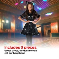 Costume Da Gatto Nero Glitterato Per Bambini -Angels Face Negozio mckgcd glitter cat dress black 15