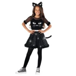 Costume Da Gatto Nero Glitterato Per Bambini