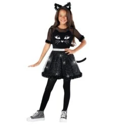 Costume Da Gatto Nero Glitterato Per Bambini -Angels Face Negozio mckgcd glitter cat dress black 2