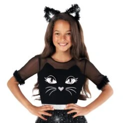 Costume Da Gatto Nero Glitterato Per Bambini -Angels Face Negozio mckgcd glitter cat dress black 9