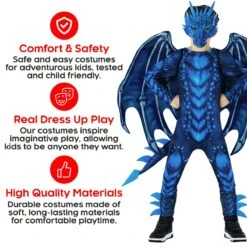 Costume Da Drago Per Bambini Blu -Angels Face Negozio mckjfdb dragon jumpsuits blue kids 6