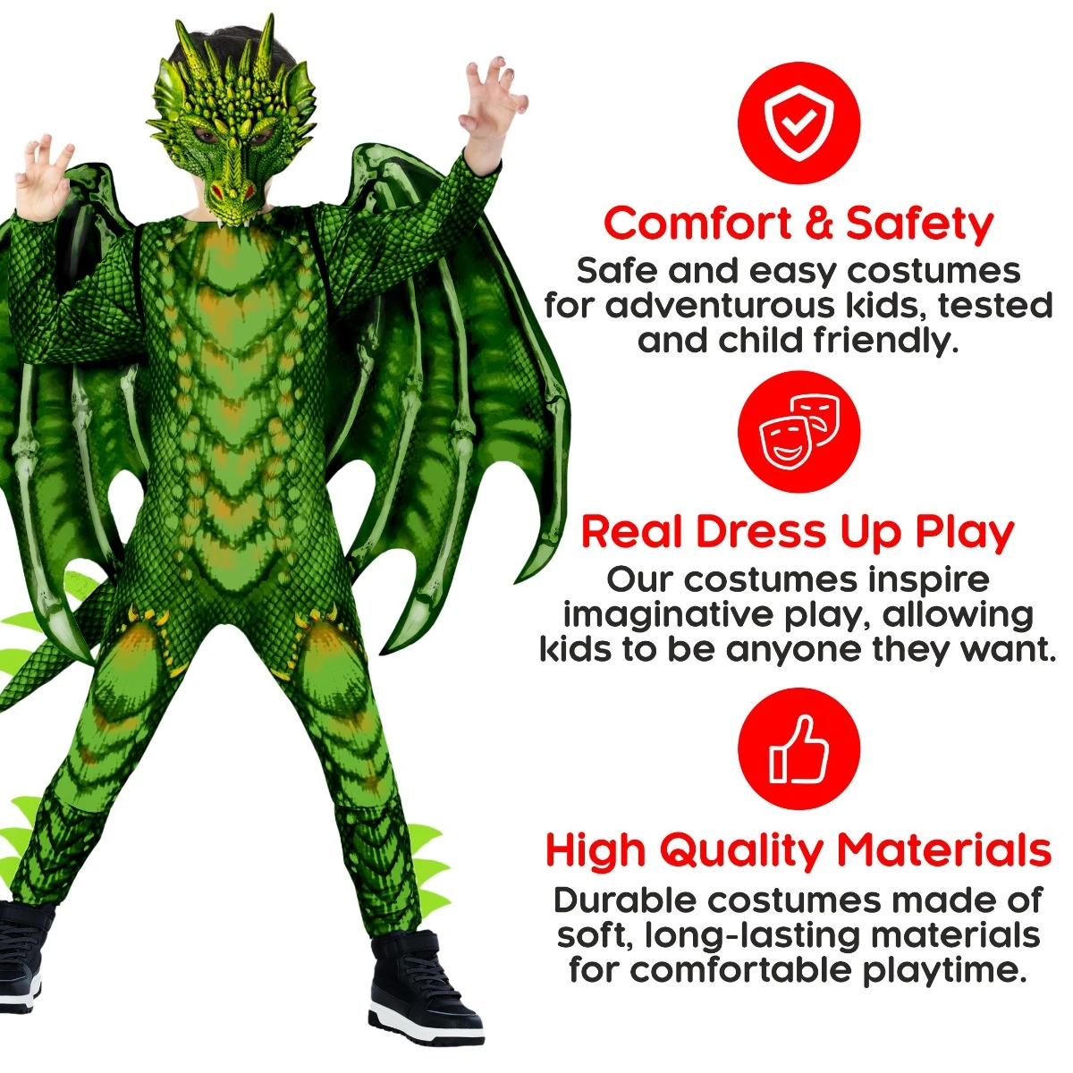 Costume Da Drago Per Bambini Verde 6 Costume Da Drago Per Bambini Verde - immagine 4