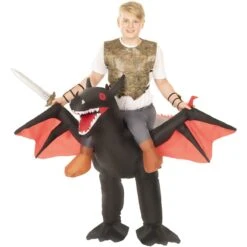 Costume Gonfiabile Drago Nero Cavalcabile Bambino