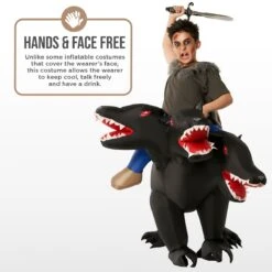 Kids Evil 3-Headed Dog Ride On Inflatable Costume -Angels Face Negozio mckroihd cerberus 3 headed dog inflatable feature 02 min