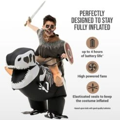 Costume Gonfiabile Scheletro T-Rex Cavalcabile Bambini 9 Costume Gonfiabile Scheletro T-Rex Cavalcabile Bambini -Angels Face Negozio mckroist skeleton t rex ride on inflatable kids feature 01 min