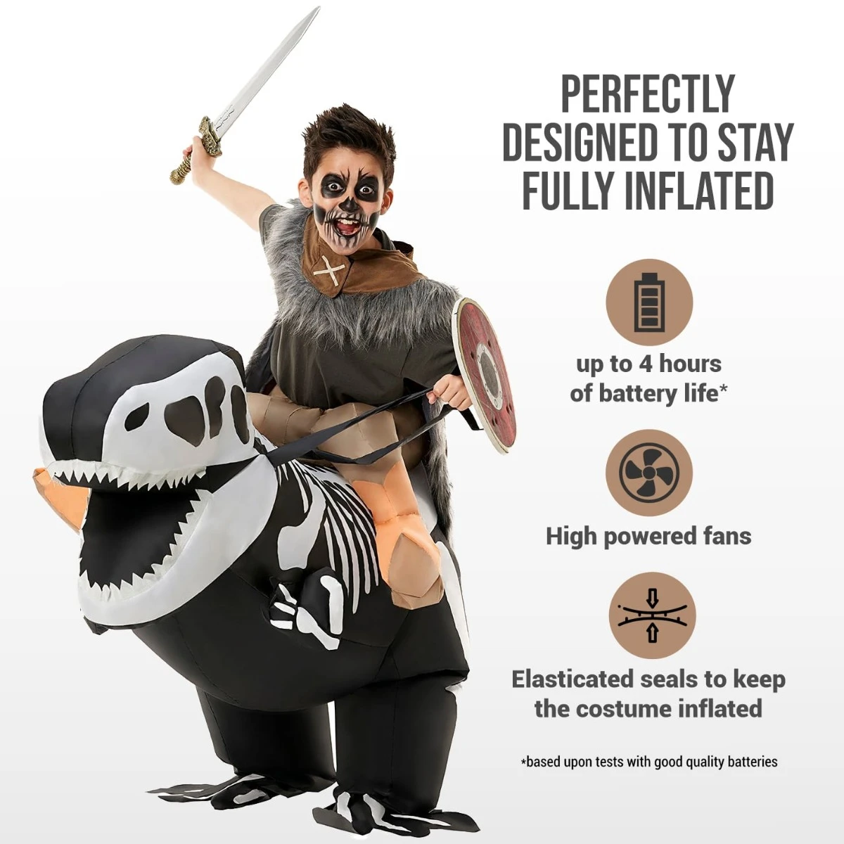 Costume Gonfiabile Scheletro T-Rex Cavalcabile Bambini 4 Costume Gonfiabile Scheletro T-Rex Cavalcabile Bambini - immagine 2