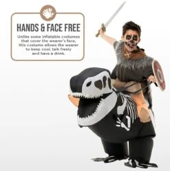 Costume Gonfiabile Scheletro T-Rex Cavalcabile Bambini 10 Costume Gonfiabile Scheletro T-Rex Cavalcabile Bambini -Angels Face Negozio mckroist skeleton t rex ride on inflatable kids feature 02 min