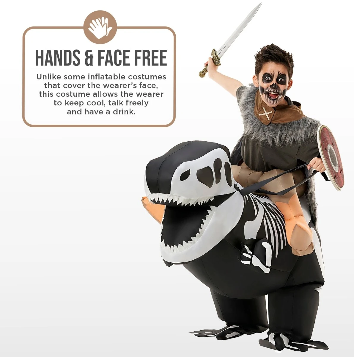 Costume Gonfiabile Scheletro T-Rex Cavalcabile Bambini 5 Costume Gonfiabile Scheletro T-Rex Cavalcabile Bambini - immagine 3