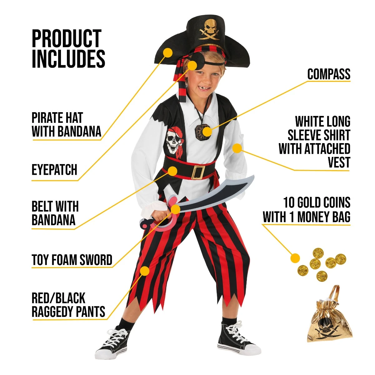 Costume Da Pirata A Righe Rosse Per Bambini 5 Costume Da Pirata A Righe Rosse Per Bambini - immagine 3