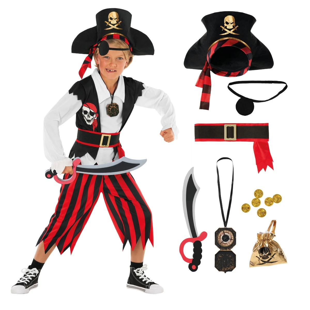 Costume Da Pirata A Righe Rosse Per Bambini 9 Costume Da Pirata A Righe Rosse Per Bambini - immagine 7