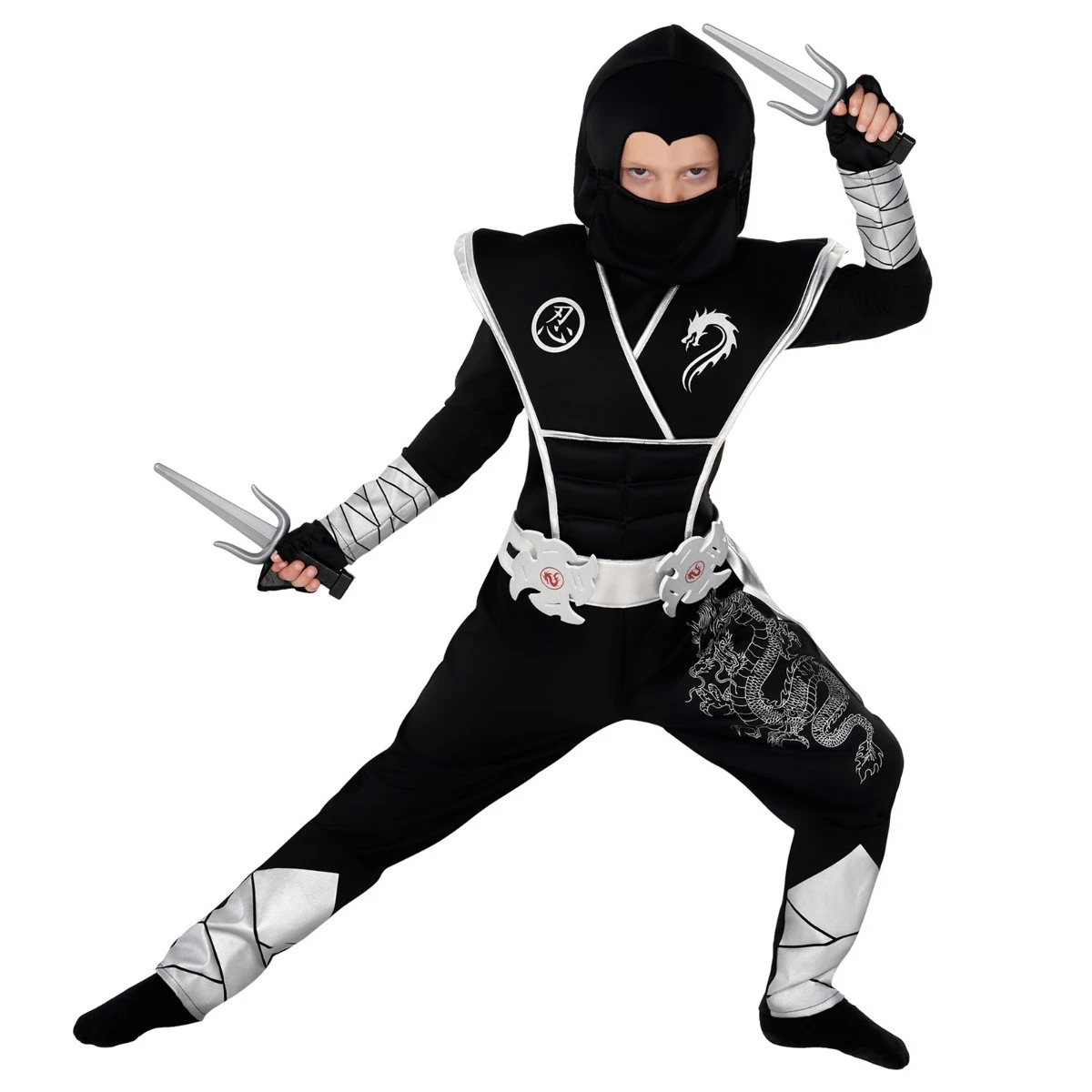 Kids Silver Dragon Ninja Costume 3 Kids Silver Dragon Ninja Costume