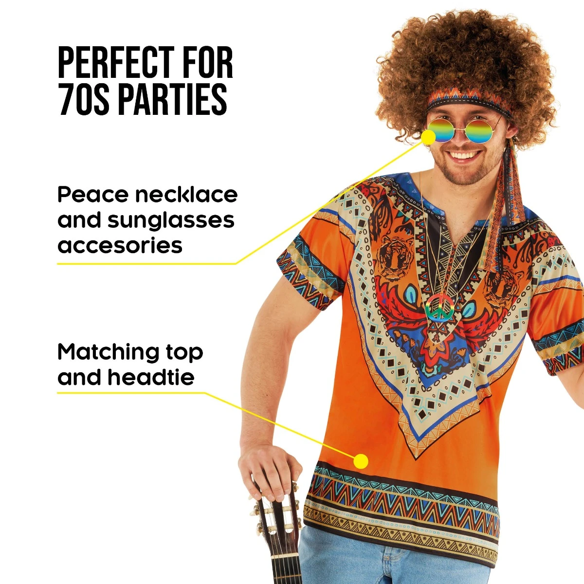 Kit Costume Hippie Arancione Da Uomo 6 Kit Costume Hippie Arancione Da Uomo - immagine 4