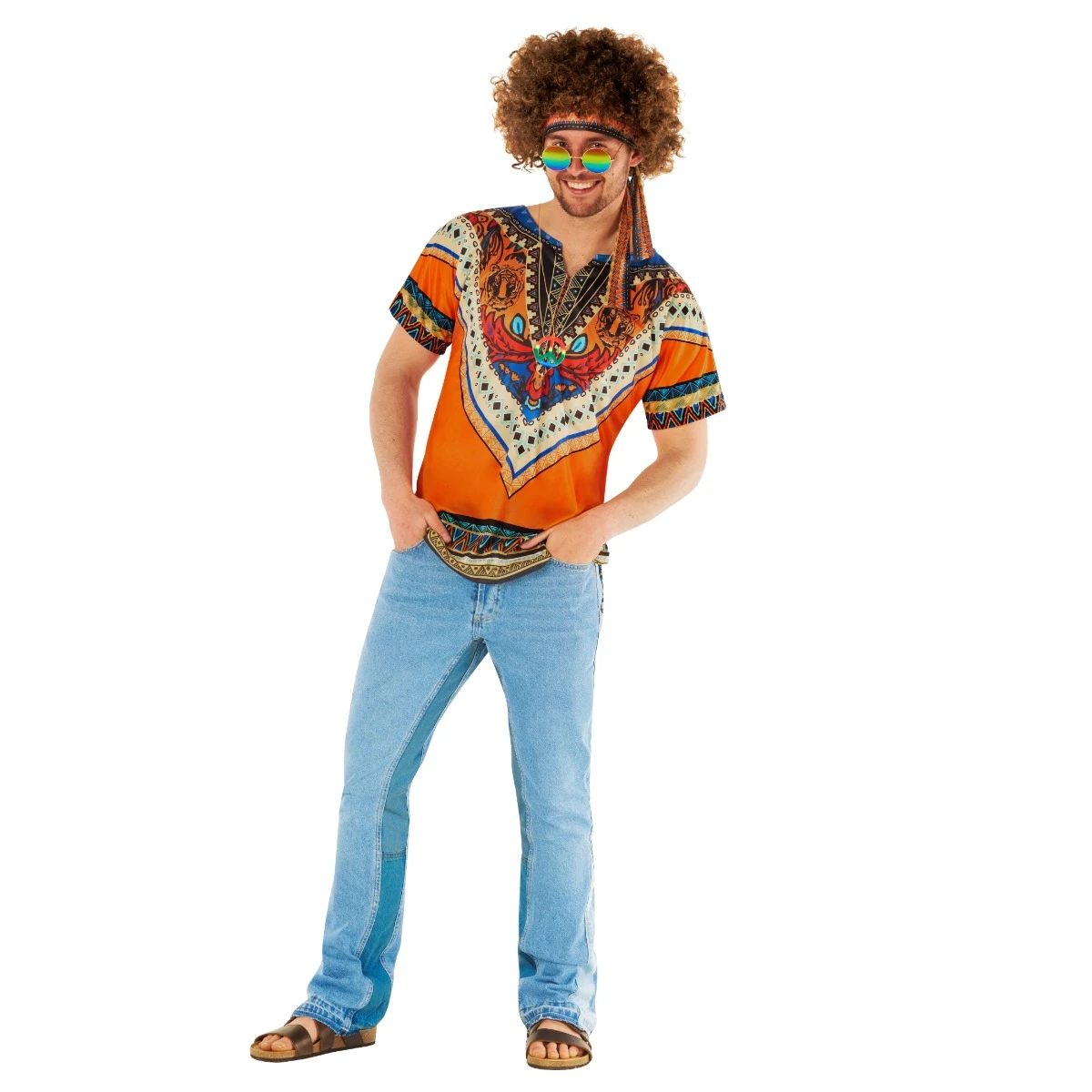 Kit Costume Hippie Arancione Da Uomo 10 Kit Costume Hippie Arancione Da Uomo - immagine 8