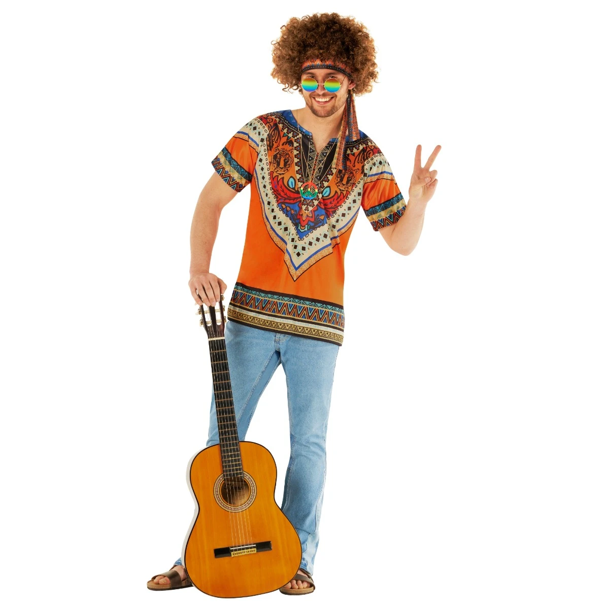 Kit Costume Hippie Arancione Da Uomo 3 Kit Costume Hippie Arancione Da Uomo