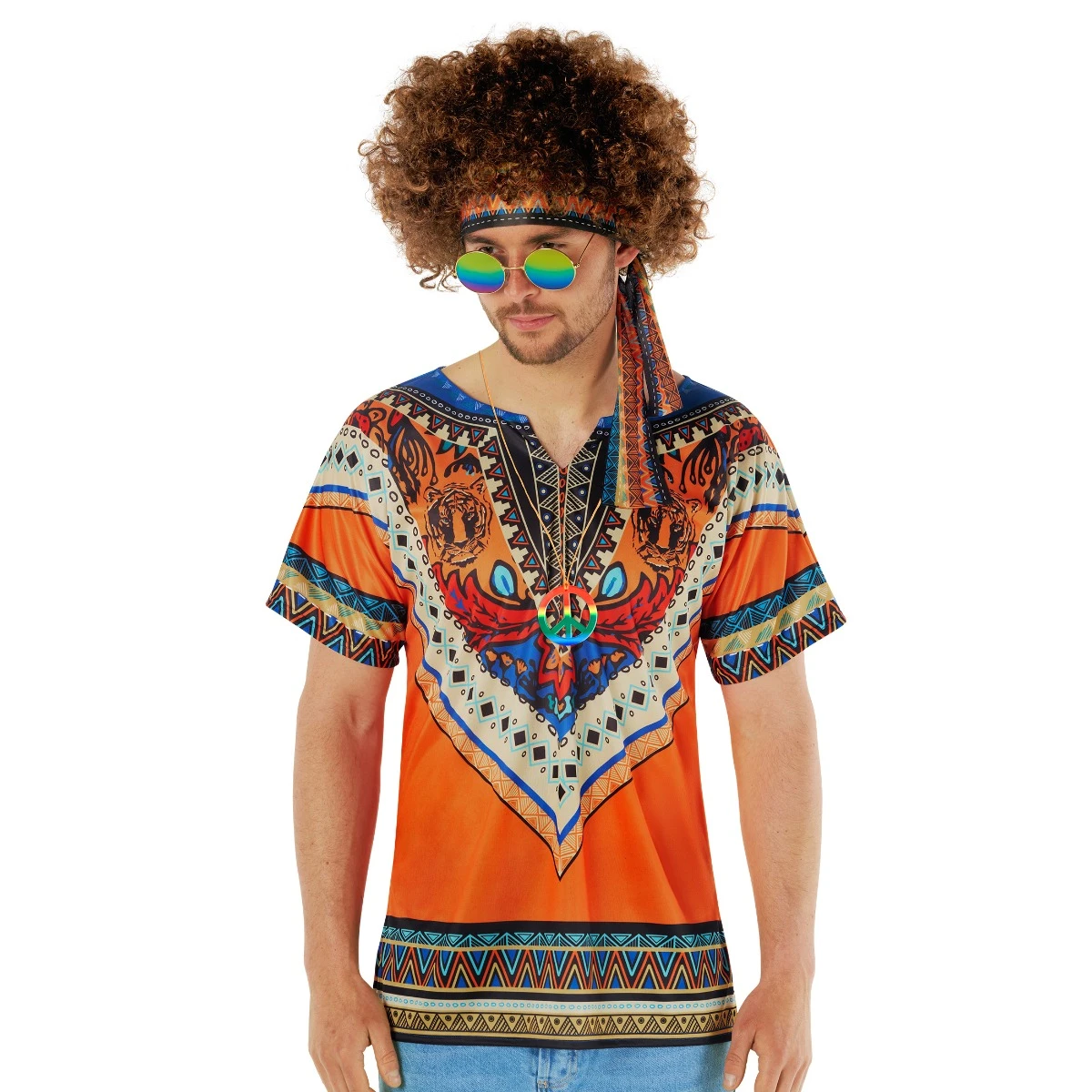 Kit Costume Hippie Arancione Da Uomo 8 Kit Costume Hippie Arancione Da Uomo - immagine 6