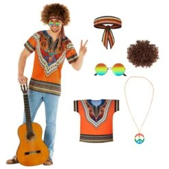 Kit Costume Hippie Arancione Da Uomo 19 Kit Costume Hippie Arancione Da Uomo -Angels Face Negozio mcmhko hippie kit orange 8