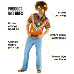 Kit Costume Hippie Arancione Da Uomo 14 Kit Costume Hippie Arancione Da Uomo -Angels Face Negozio mcmhko hippie kit orange 9