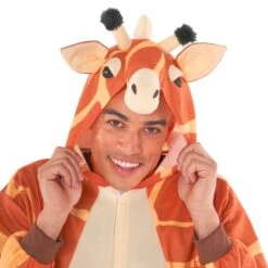 Mens Giraffe Onesie Costume -Angels Face Negozio mcmog giraffe onesie adult closeup