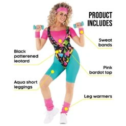 Costume Da Aerobica Anni '80 Da Donna In Colori Vivaci 9 Costume Da Aerobica Anni '80 Da Donna In Colori Vivaci -Angels Face Negozio mcwarb 80s aerobic bright women 9