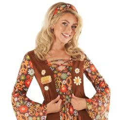 Abito Lungo Hippie Anni '60 Costume Marrone Per Donna -Angels Face Negozio mcwlhb long hippie dress brown women 10 min