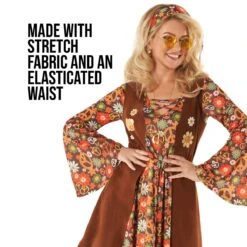 Abito Lungo Hippie Anni '60 Costume Marrone Per Donna -Angels Face Negozio mcwlhb long hippie dress brown women 15 min