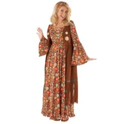 Abito Lungo Hippie Anni '60 Costume Marrone Per Donna -Angels Face Negozio mcwlhb long hippie dress brown women 3 min