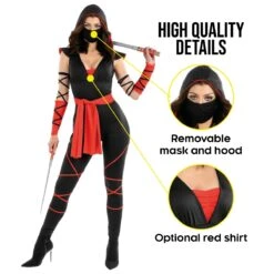 Costume Ninja Nero/rosso Da Donna -Angels Face Negozio mcwrn womens ninja 8 5