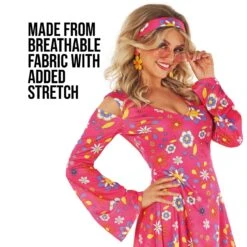 Costume Da Abito Rosa Corto Hippie Per Le Donne -Angels Face Negozio mcwshp hippie short dress adult pink 14