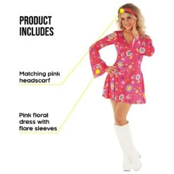Costume Da Abito Rosa Corto Hippie Per Le Donne -Angels Face Negozio mcwshp hippie short dress adult pink 9