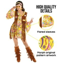 Womens Yellow Hippie Costume Dress -Angels Face Negozio mcwyh womens yellow hippie dress 10